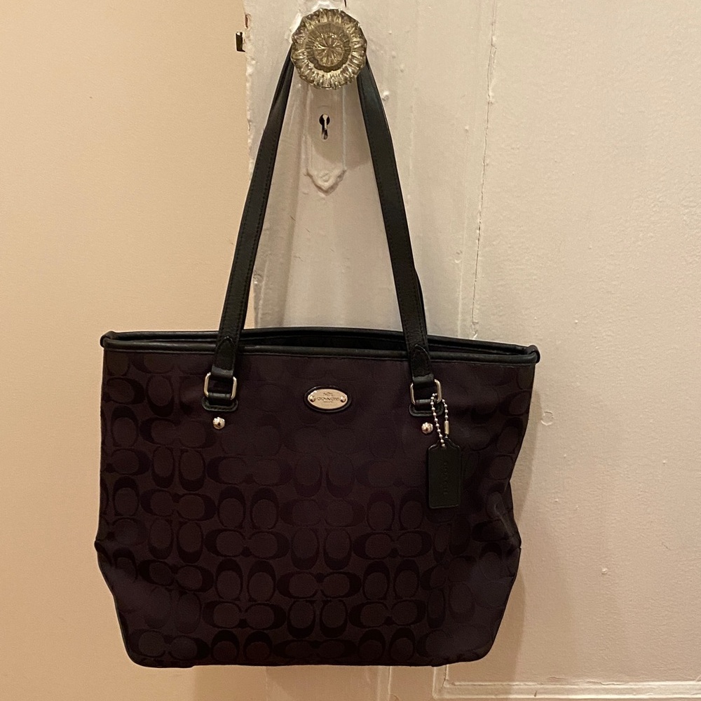 Coach Black Signature Tote with Black Straps